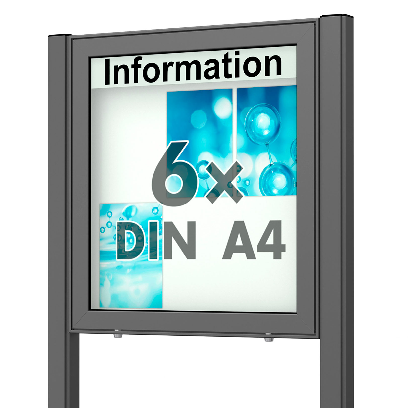 6 x DIN A4 Schaukasten Planus - mit Standbeinen - DB 703 (anthrazit)